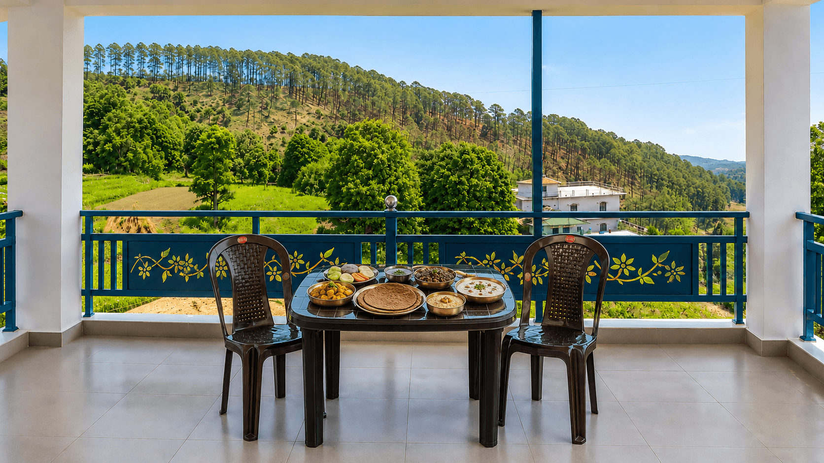 Home-cooked meal served on the Himgiri Home Stay balcony