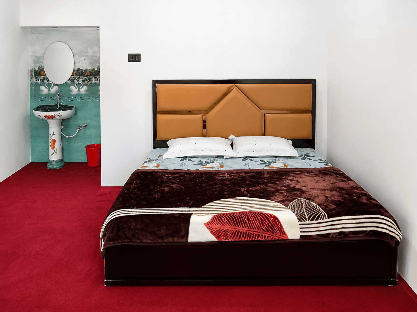 Double bed room at Himgiri Home Stay with blue blanket